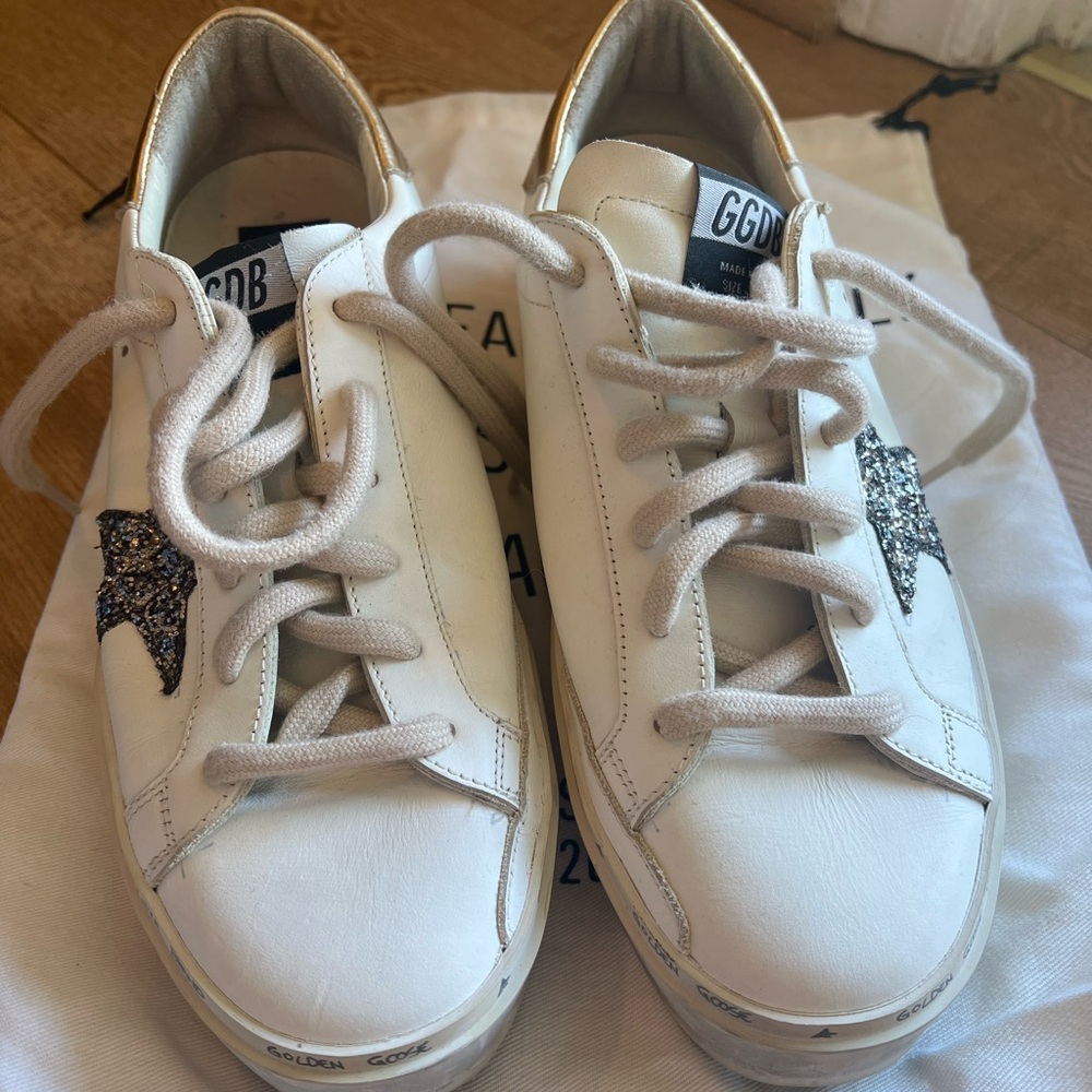 Golden Goose White and Silver Sneakers Minimalist Design